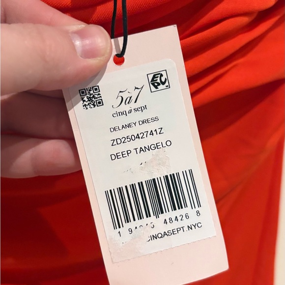 CINQ A SEPT NWT Delaney Off-Shoulder Ruched Midi Dress Burnt Orange Size 10 - Picture 9 of 13